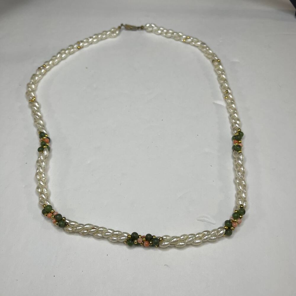 pearl necklace long white faux seed pearl necklace costume jewelry green pink